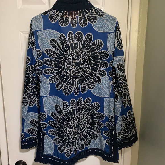Tory Burch Blue Floral Tunic Size 4 Excellent Condition - Picture 4 of 10